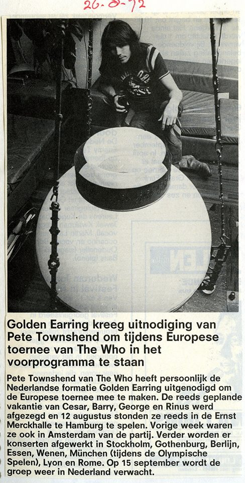 Golden Earring and The Who Article Golden Earring kreeg uitnodiging van Pete Townshend